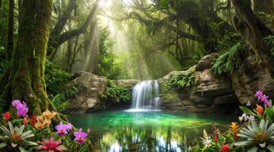 Hidden Emerald Waterfall Wallpaper